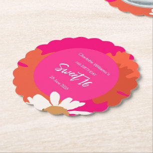Dessous-de-verre En Papier Hot rose et orange Floral Seize Anniversaire