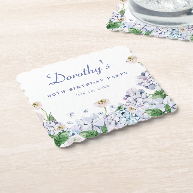 Dessous-de-verre En Papier Hydrangea Rose 80e anniversaire Personnalisé (Incliné)