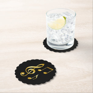 Dessous-de-verre En Papier Icônes musicales, or sur fond noir,