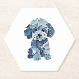 Dessous-de-verre En Papier Illustration du chien de la patchwork Denim mignon