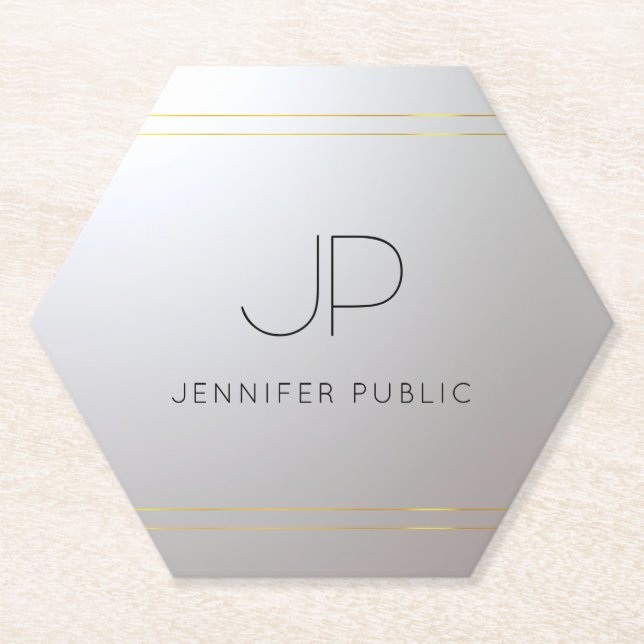 Dessous-de-verre En Papier Initiale Monogramme Gold Silver Modèle tendance (Devant)