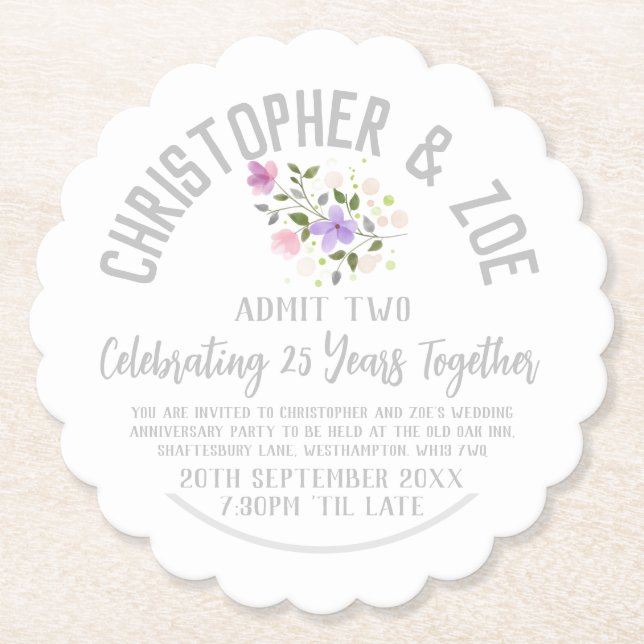 Dessous-de-verre En Papier Invitation du 25e anniversaire du Mariage (Devant)