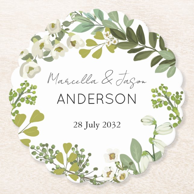 Dessous-de-verre En Papier Jardin Foliage Verdure Wreath Mariage (Devant)