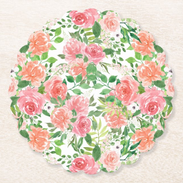 Dessous-de-verre En Papier Jardin rose aquarelle (Devant)