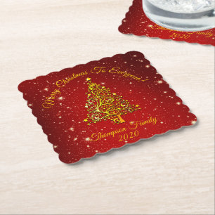 Dessous-de-verre En Papier Jeu de correspondance Noël Rouge Arbre d'or Nom de