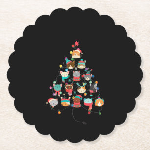 Dessous-de-verre En Papier Joli Arbre De Noël De Chat Couvert De Flamme De Fl