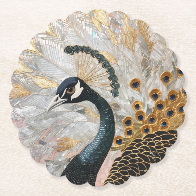 Dessous-de-verre En Papier Joli Peacock Gold Noël (Devant)