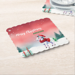 Dessous-de-verre En Papier Jolie licorne Père Noël fête de Noël
