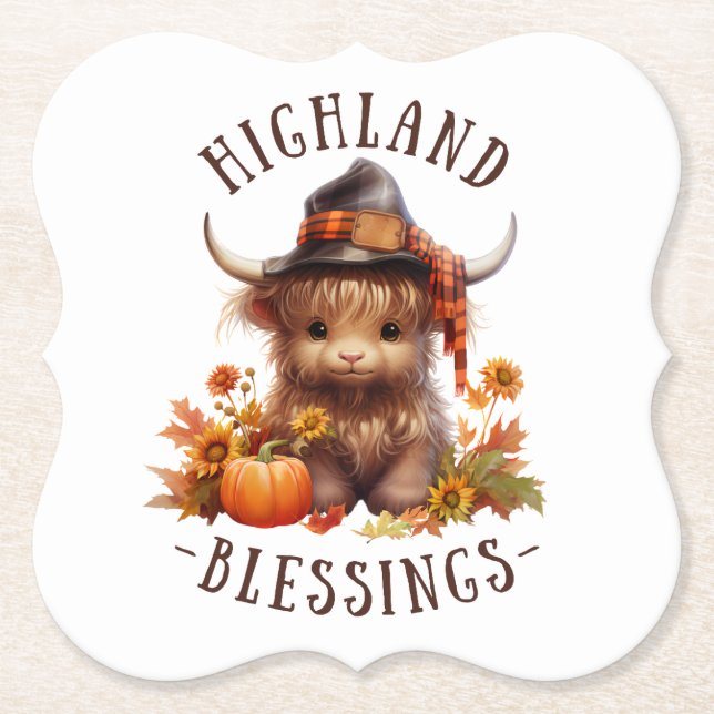 Dessous-de-verre En Papier Jolie vache Highland Thanksgiving Bénédictions (Devant)