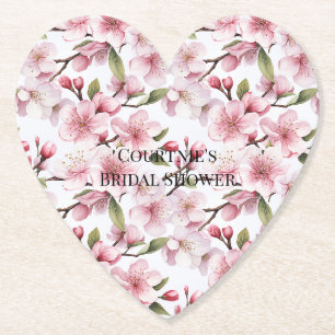 Dessous-de-verre En Papier Jolies Fleurs de Cerisier Rose Fête de Mariage