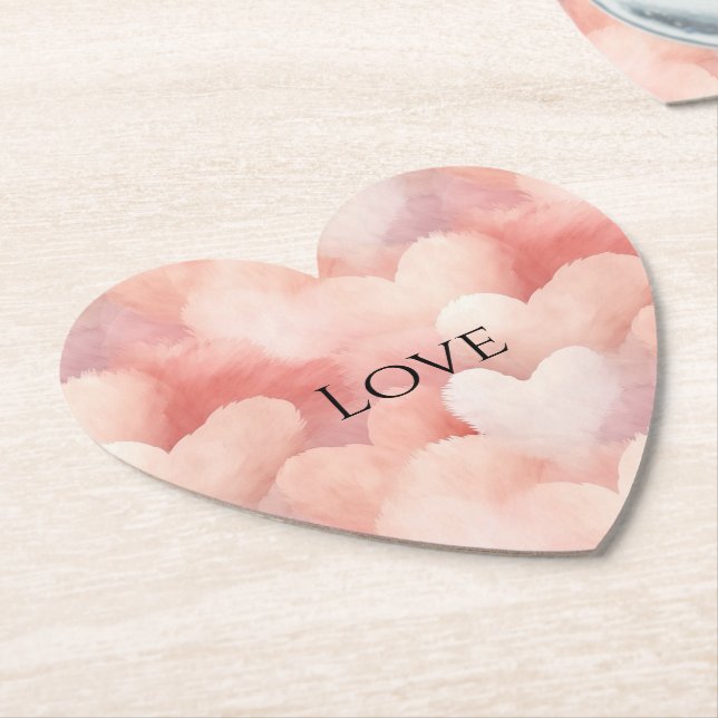 Dessous-de-verre En Papier Jolis cœurs roses tendres d'amour (Incliné)