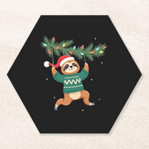 Dessous-de-verre En Papier Jote Noël Sloth Santa Chapeau Sloth - Arbre L