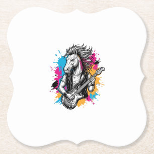 Dessous-de-verre En Papier Joueur de guitare à cheval T-Shirt vintage gravure