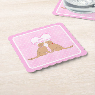 Dessous-de-verre En Papier Joyeuse Saint-Valentin Chiens Dorés Carte Plate
