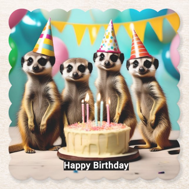 Dessous-de-verre En Papier Joyeux anniversaire de Meerkat, (Devant)