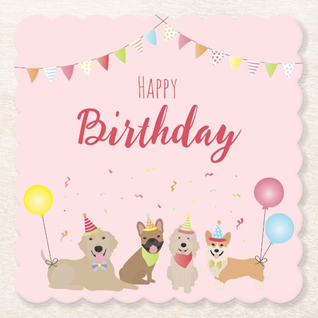 Dessous-de-verre En Papier Joyeux Anniversaire Fête de Chien  (Devant)