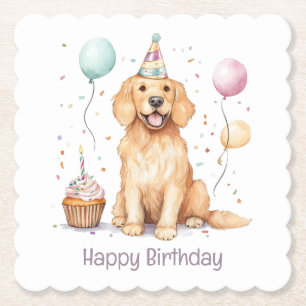 Dessous-de-verre En Papier Joyeux Anniversaire Golden Retriever Chien