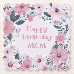 Dessous-de-verre En Papier Joyeux anniversaire Maman Pastel Fleurs roses   Fl