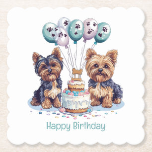 Dessous-de-verre En Papier Joyeux anniversaire Yorkie Chien