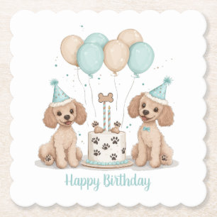 Dessous-de-verre En Papier Joyeux Chiens de caniche normaux d'anniversaire