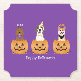 Dessous-de-verre En Papier Joyeux Chiens D'Halloween En Citrouille