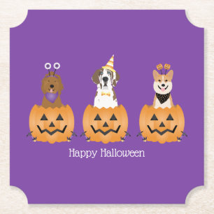 Dessous-de-verre En Papier Joyeux Chiens D'Halloween En Citrouille