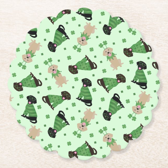Dessous-de-verre En Papier Joyeux Chiens du Labrador Jour de la Saint Patrick (Devant)