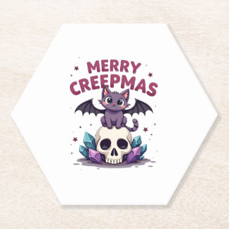 Dessous-de-verre En Papier Joyeux Creepmas Chat Pastel Goth Noël Crâne T-S