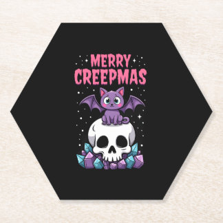 Dessous-de-verre En Papier Joyeux Creepmas Chat Pastel Goth Noël Crâne T-S
