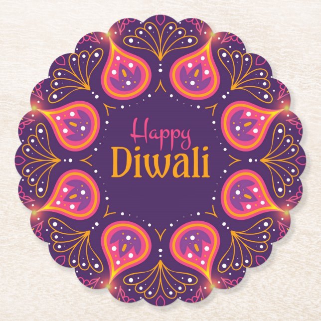 Dessous-de-verre En Papier Joyeux Diwali Rangoli (Devant)
