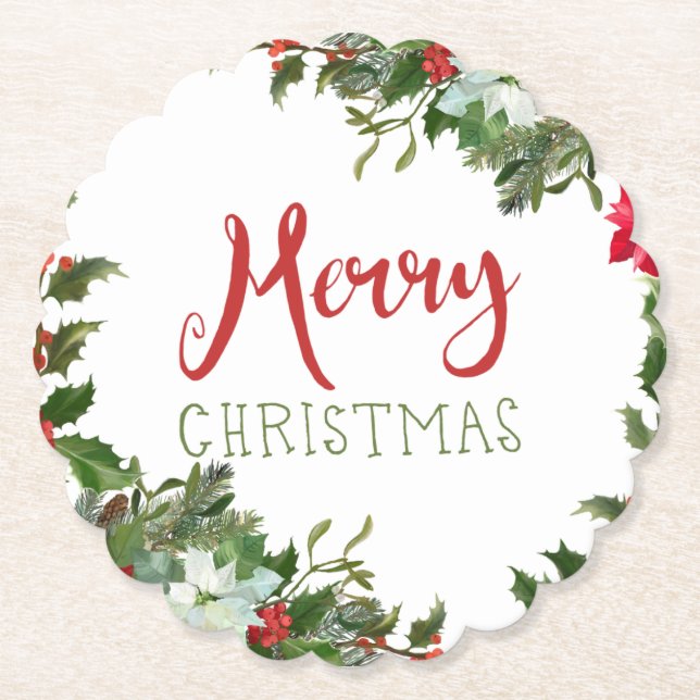 Dessous-de-verre En Papier Joyeux Noël de verdure (Devant)