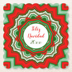 Dessous-de-verre En Papier Joyeux Noël Feliz Navidad Rouge Vert Blanc