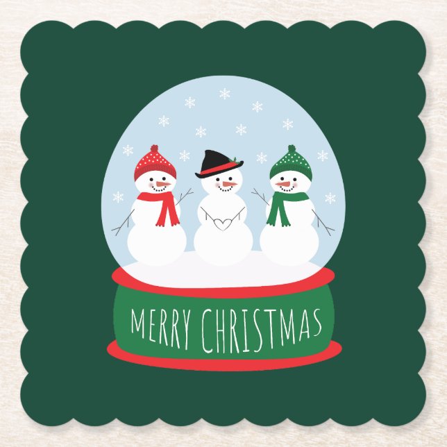 Dessous-de-verre En Papier Joyeux Noël Globe des neiges Snowmen (Devant)