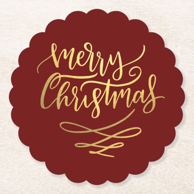 Dessous-de-verre En Papier Joyeux Noël Gold Script Typographie (Devant)