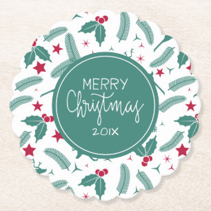 Dessous-de-verre En Papier Joyeux Noël Holly & Deers Motif