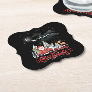 Dessous-de-verre En Papier Joyeux Noël Vintage Red Père Noël Truck Cadeaux