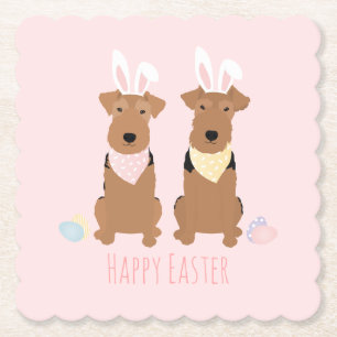 Dessous-de-verre En Papier Joyeux Pâques Welsh Terriers Chiens Lapin Oreilles