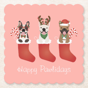 Dessous-de-verre En Papier Joyeux Pawlidays Français Bulldogs Noël Stocking