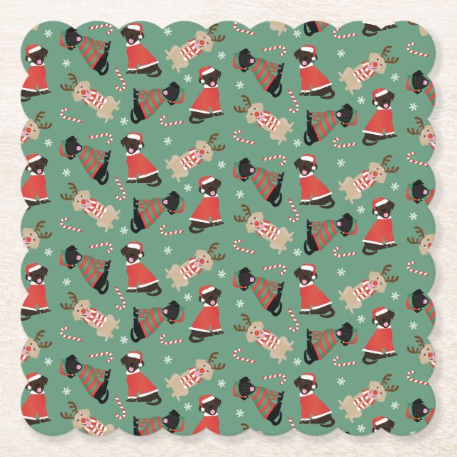 Dessous-de-verre En Papier Joyeux Pawlidays Labrador Retriever Dogs (Devant)