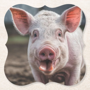 Dessous-de-verre En Papier Joyeux Poke de langue de porc blanc,