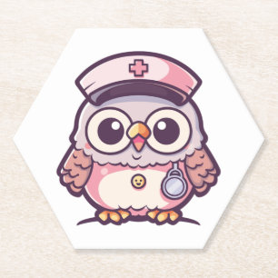 Dessous-de-verre En Papier Kawaii Owl comme infirmière
