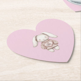 Dessous-de-verre En Papier Lapin Mignon Rose Doudoune Rose Coeur Baby Shower