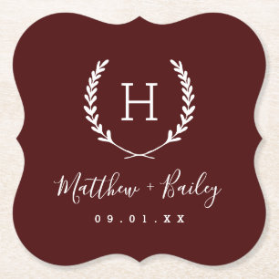 Dessous-de-verre En Papier Laurel Crest Mariage Monogramme   Bourgogne