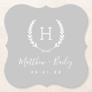 Dessous-de-verre En Papier Laurel Crest Mariage Monogramme   Gris