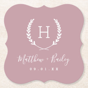 Dessous-de-verre En Papier Laurel Crest Mariage Monogramme Mauve