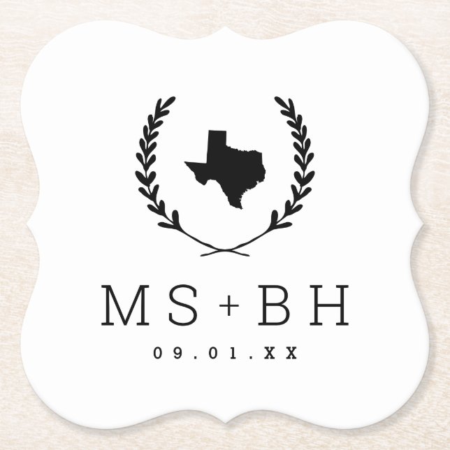 Dessous-de-verre En Papier Laurel Crest Texas Mariage Monogramme (Devant)
