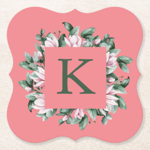 Dessous-de-verre En Papier Lettre monogramme Cadre floral Carré