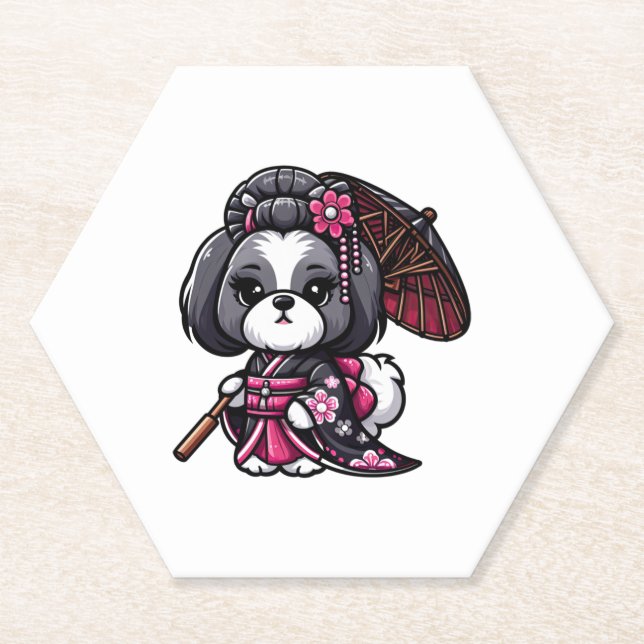 Dessous-de-verre En Papier Lhasa Apso Chien Kimono (Devant)