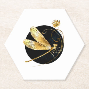 Dessous-de-verre En Papier libellule d'or en cercle noir