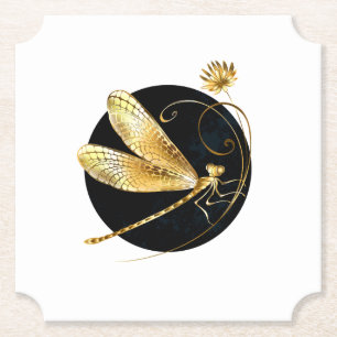 Dessous-de-verre En Papier libellule d'or en cercle noir